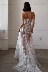 Mermaid Halter Neck Wedding Dress Ivory Long Bridal Gown With Appliques Lace