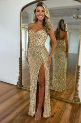 Sequined Prom Dress Sweetheart Mermaid With High Slit Skirt Formal Evening Gown