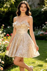 Suzhoufashion Sequined Tiered Mini Dress with Satin Bow & Straps Homecoming Dresses