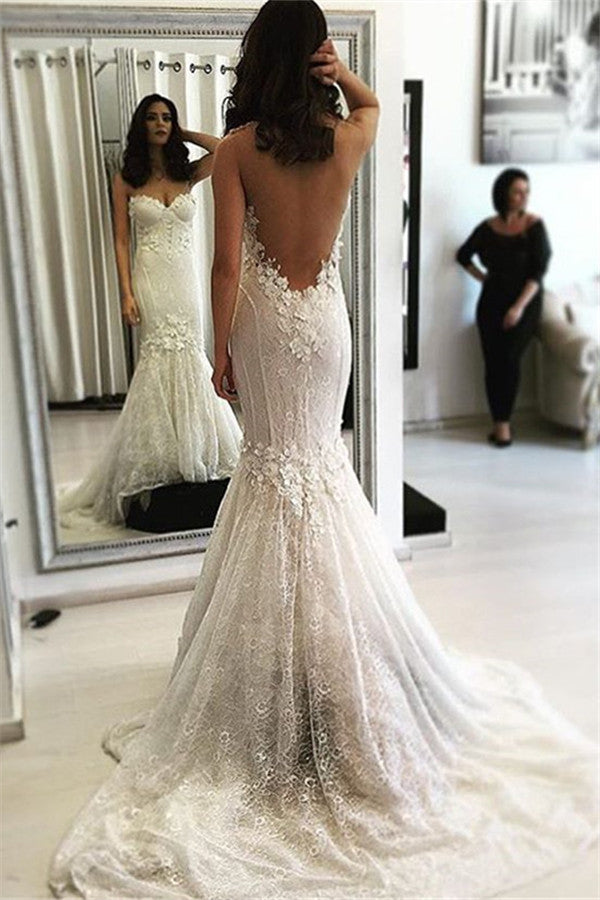 Sexy Backless Sweep-Train Mermaid Lace Sweetheart Wedding Dresses | Suzhoufashion Sexy Backless Sweep-Train Mermaid Lace Sweetheart Wedding Dresses | Suzhoufashion