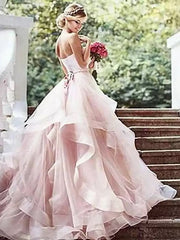 Sexy Ball Gown Wedding Dresses Strapless Lace Tulle Strapless Plus Size Bridal Gowns in Color with Court Train