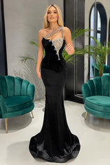 Sexy Black One Shoulder Mermaid Prom Dress With Crystals