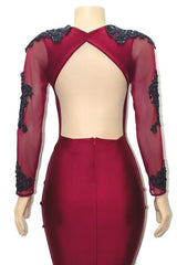 Sexy Deep V-Neck Mermaid Sweep Train Evening Gown | Long Sleeves Appliques Prom Dresses