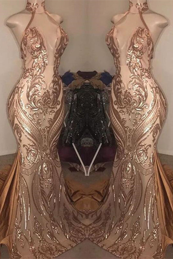 Sexy High-Neck Sequins Mermaid Prom Dress Long Evening Gowns Online