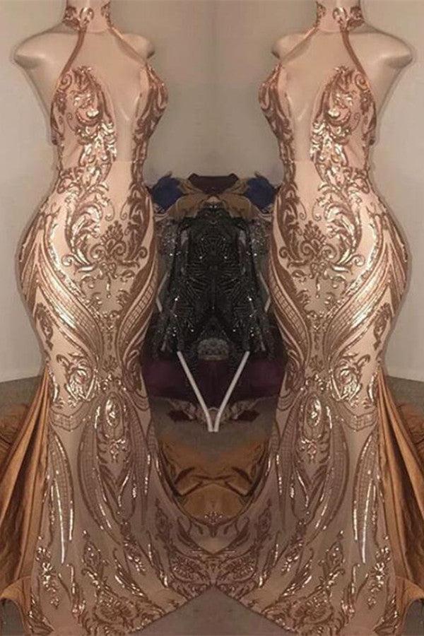 Sexy High-Neck Sequins Mermaid Prom Dress Long Evening Gowns Online