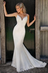 Sexy Mermaid Lace Beach Wedding Dresses Spaghetti Strap Long Bridal Gowns