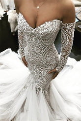 Sexy Mermaid Long Sleeves Wedding Dresses | Off The Shoulder Lace Elegant Bridal Gowns
