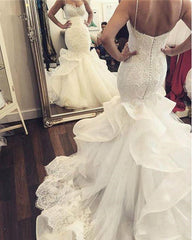 Sexy Mermaid Spaghetti Strap Wedding Dresses New Arrival Lace Applique Bridal Gowns