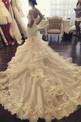 Sexy Mermaid Spaghetti Strap Wedding Dresses New Arrival Lace Applique Bridal Gowns