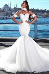 Sexy Mermaid Sweetheart Wedding Dresses | Lace Open Back Bridal Gowns