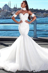 Sexy Mermaid Sweetheart Wedding Dresses | Lace Open Back Bridal Gowns