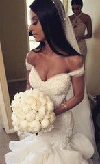 Sexy Mermaid Tiered Wedding Dress Off the Shoulder Beading Long Bridal Gown