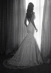 Sexy Mermaid V-neck Wedding Dress Sparkly Lace Bridal Gowns BO4457