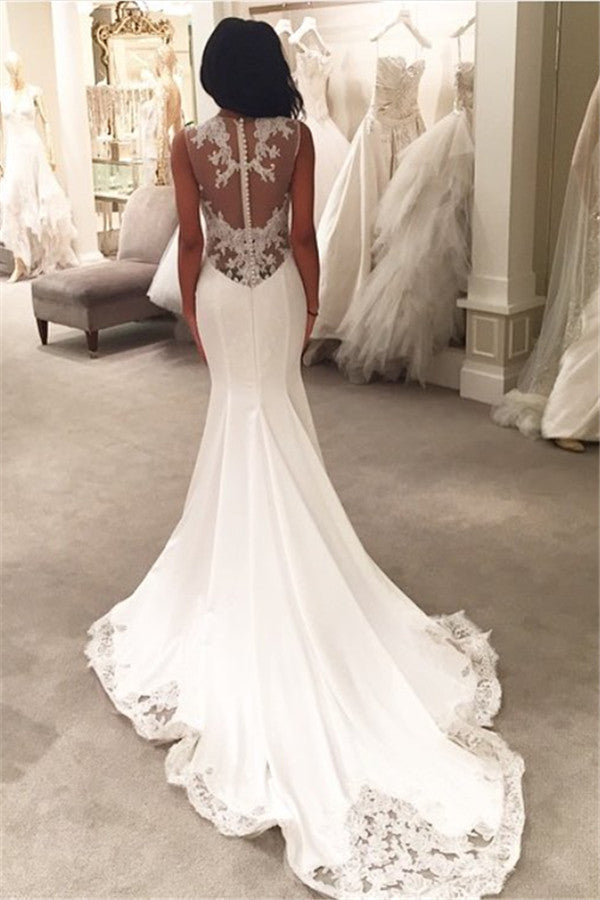 Sexy Mermaid Wedding Dresses Sheer Mesh Bridal Gowns with Lace Court Train BA3369 | Suzhoufashion Sexy Mermaid Wedding Dresses Sheer Mesh Bridal Gowns with Lace Court Train BA3369 | Suzhoufashion