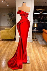 Sexy Red Mermaid Long Evening Prom Dresses With Beads Ruffles