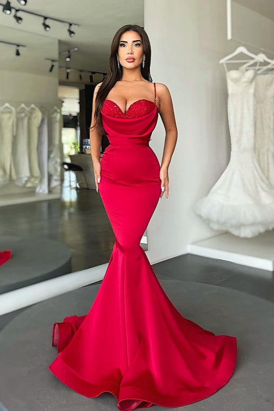 Sexy Red Spaghetti-Straps Mermaid Evening Prom Dresses Long On Sale