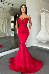 Sexy Red Spaghetti-Straps Mermaid Evening Prom Dresses Long On Sale