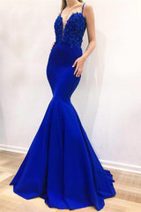Sexy Spaghetti Straps Mermaid Evening Gowns | Sleeveless Appliques Prom Dresses