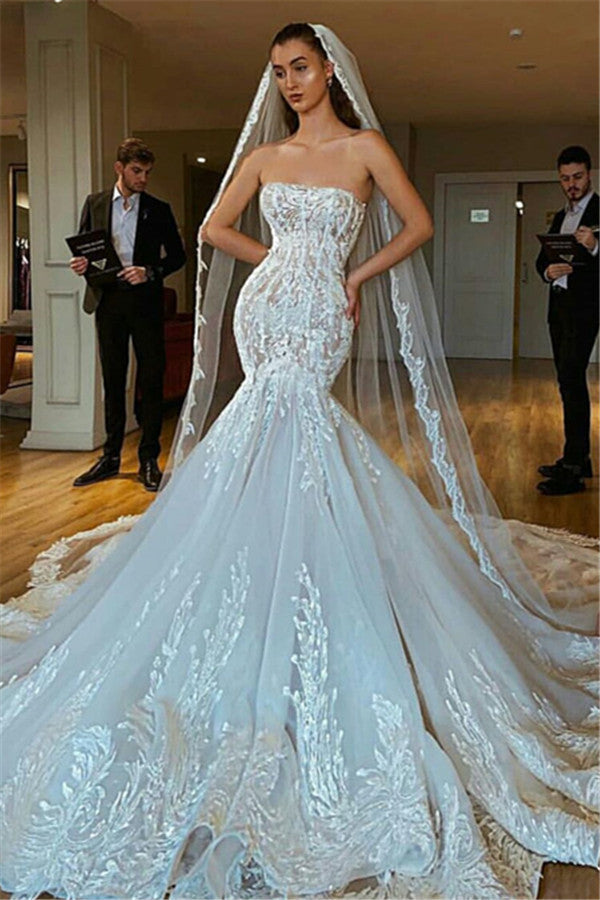 teal mermaid wedding dresses Sexy Strapless Mermaid Wedding Dresses