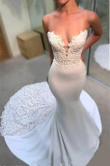 Sexy Sweetheart Lace Mermaid Beach Wedding Dresses | Elegant Open Back Bridal Gowns