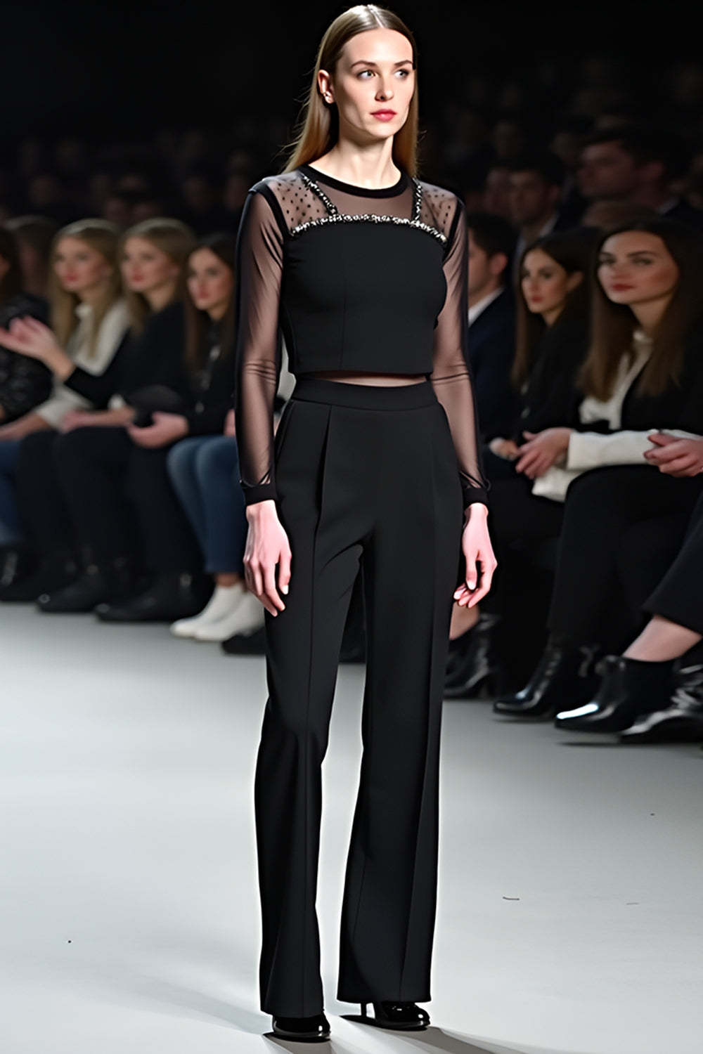 Sexy Tops Black Wedding Guest Dress Mesh FlaRed Wedding Guest Dress Pants Two-Piece Set