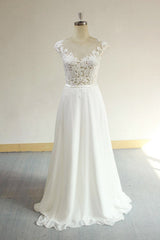 Sexy V-neck Appliques Sleeveless Wedding Dress | A-line Chiffon White Bridal Gown