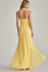 Sheath Chiffon Light Yellow Halter Neck Long Formal Dress
