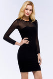 Sheath Long Sleeves Sheer Neckline Short Black Homecoming Dress On Sale