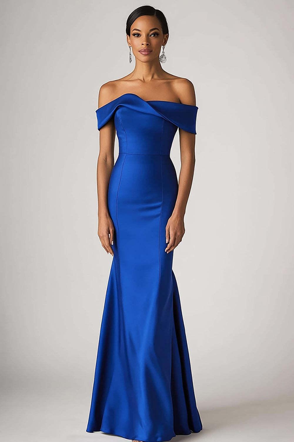 Suzhoufashion Sheath Satin Royal Blue Wedding Guest Dress Long Formal Dress – suzhoufashion