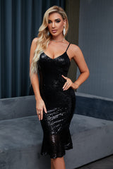 Sheath Spaghetti Straps Black Homecoming Dresses Sequin Party Dress