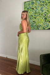 Sheath Spaghetti Straps Light Green Long Party Dress With Backless Formal Evening Gown