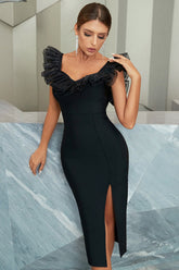 Sheath V Neck Tea Length Black Homecoming Dresses Party Dress