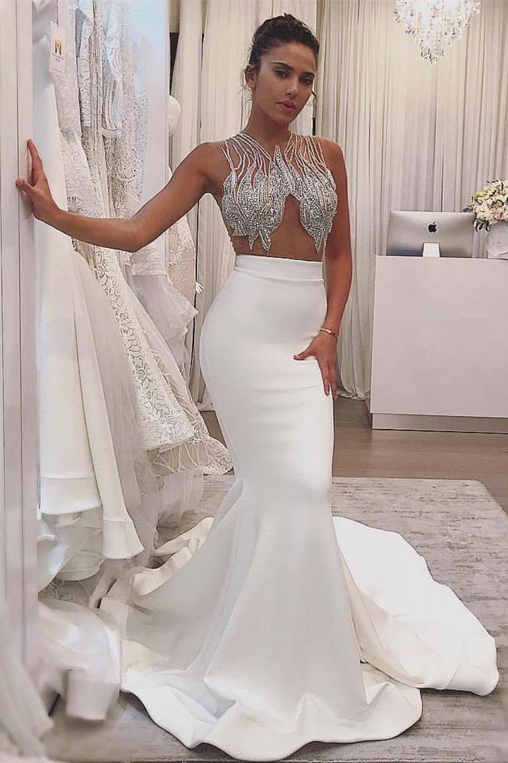 Sheer Tulle Sexy Sleeveless Mermaid Sparkle Wedding Dresses for Summer Beach | Suzhoufashion suzhoufashion Sheer Tulle Sexy Sleeveless Mermaid Sparkle Wedding Dresses for Summer Beach | Suzhoufashion suzhoufashion