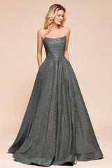 Shinning Strapless Long Prom Dress | Lace-up Evening Gowns With Split