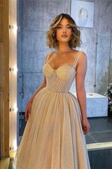 Shinning Straps Sweetheart Evening Prom Dress Sequined Tea Length Formal Dress