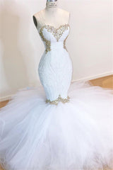 Shiny Sequins Appliques Wedding Dresses | Mermaid Tulle Strapless Bridal Gowns