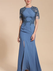 Short Sleeve Ankle Length Trumpet Mermaid Mother of the Bride Dress with Slit