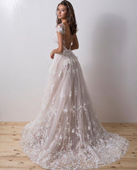 Short Sleeve Backless Lace A Line Popular Wedding Dresses Online