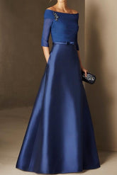 Short Sleeve Off the Shoulder A Line Mother of the Bride Dress with Belt Applique