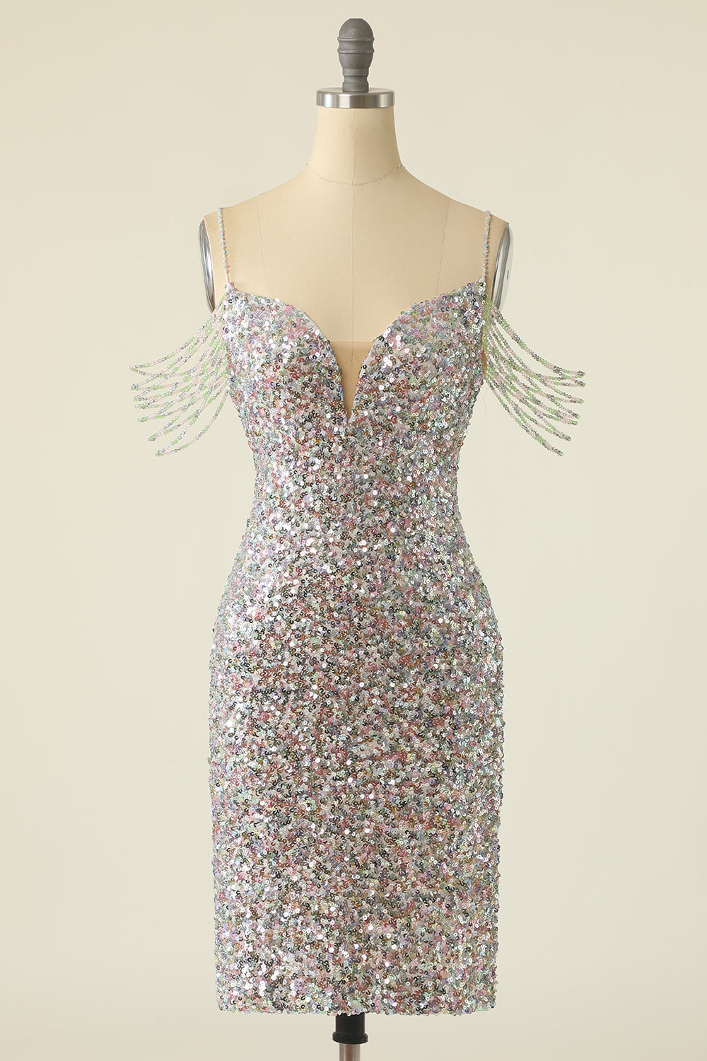 Silver Homecoming Dresses Sequined Cocktail Dress With Fringes