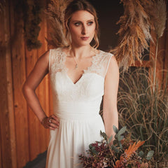 Simple A-Line Lace Chiffon Beach Wedding Dress Online