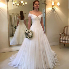 Simple A-Line Off Shoulder Wedding Dresses | Tulle Elegant Bridal Gowns BC1556