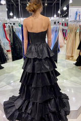Simple Black Homecoming Dresses A-Line Corset Sweetheart High Low Tiered Prom Dress