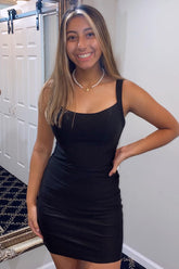 Simple Black Homecoming Dresses Lace-Up Back Tight Prom Dress