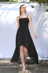 Simple Black Spaghetti Straps Sleeveless A-Line Prom Dresses