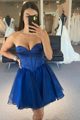 Simple Blue Homecoming Dresses Corset A-Line Short Cocktail Dresses