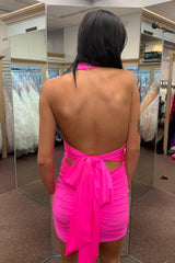 Simple Fuchsia Homecoming Dresses Convertible Wear Satin Tight Short Cocktail Dresses