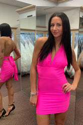 Simple Fuchsia Homecoming Dresses Convertible Wear Satin Tight Short Cocktail Dresses