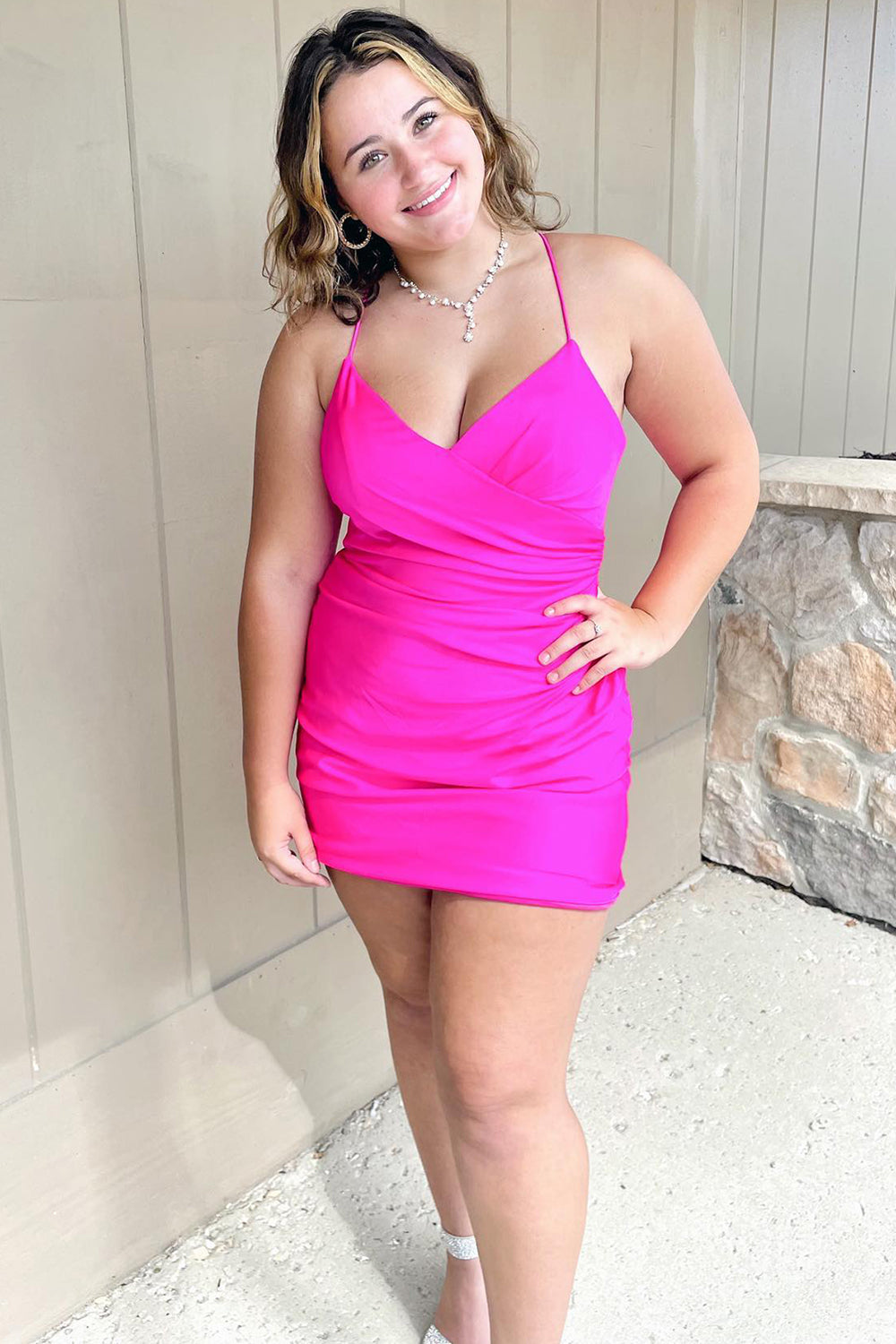 Simple Fuchsia Homecoming Dresses Lace-Up Back Tight Short Cocktail Dresses