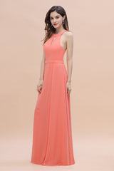 Simple Jewel Sleeveless Coral Chiffon Bridesmaid Dress